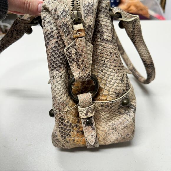 Forth & Towne Tan Calf Leather Snake Print Satchel Handbag Purse Womens Luxury - Picture 7 of 11
